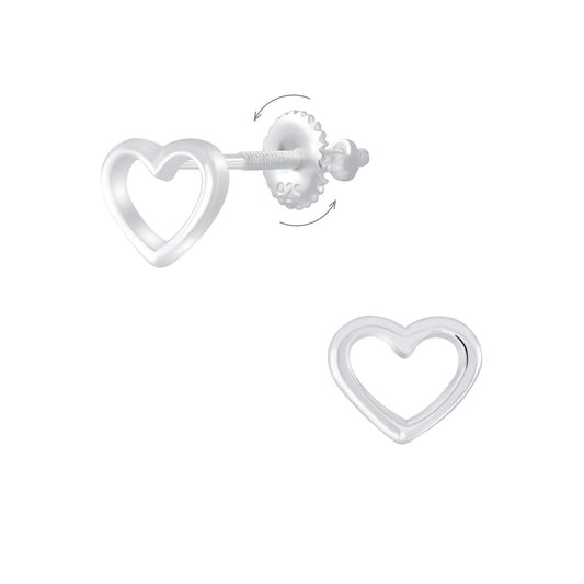 Girls Silver Heart Screw Back Earrings