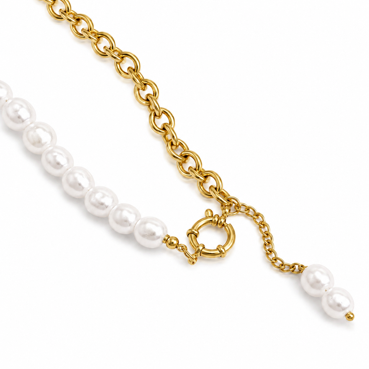 Pearl and Chain 18K Gold Plated Stainless Steel Necklace