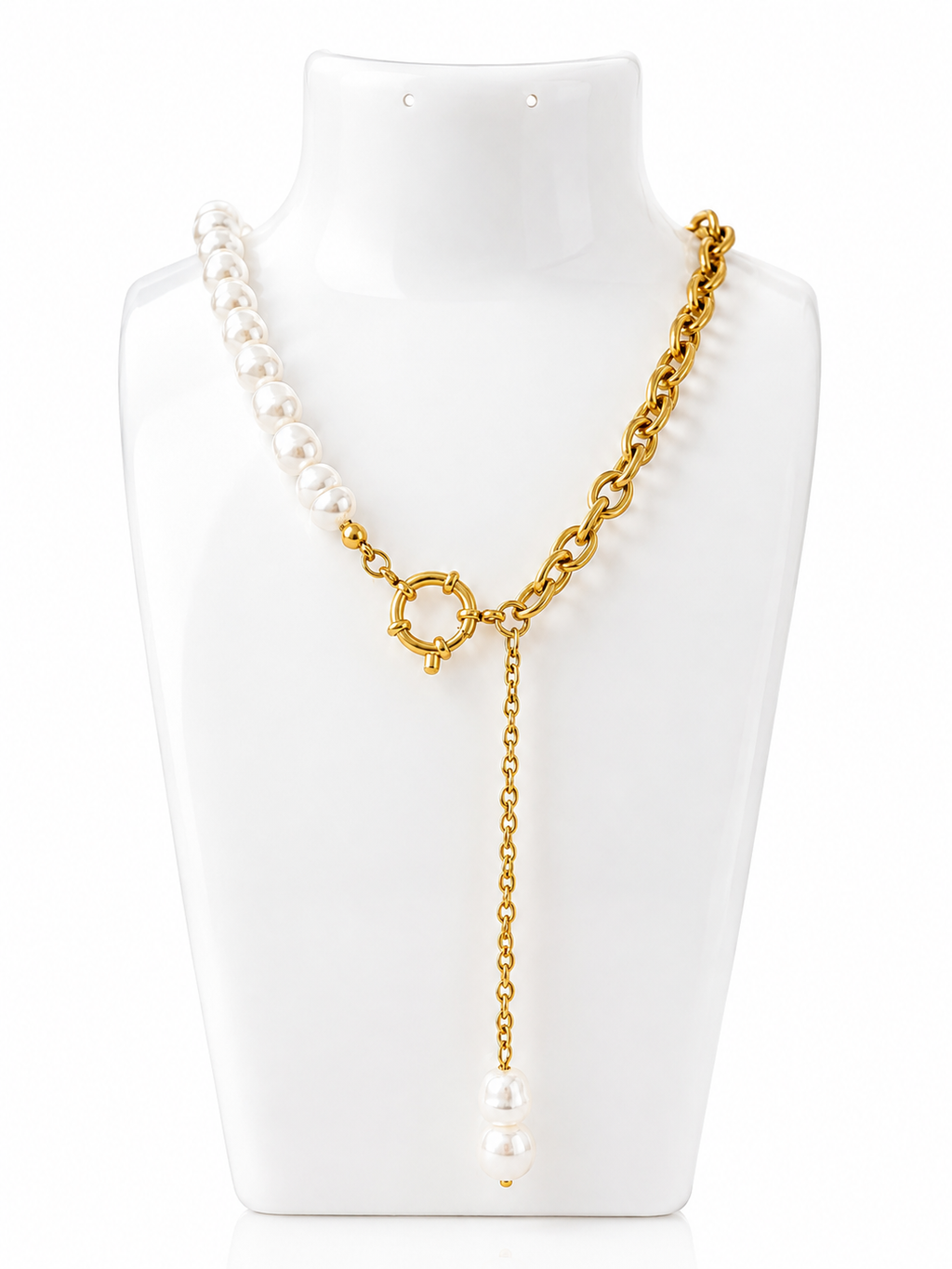 Pearl and Chain 18K Gold Plated Stainless Steel Necklace