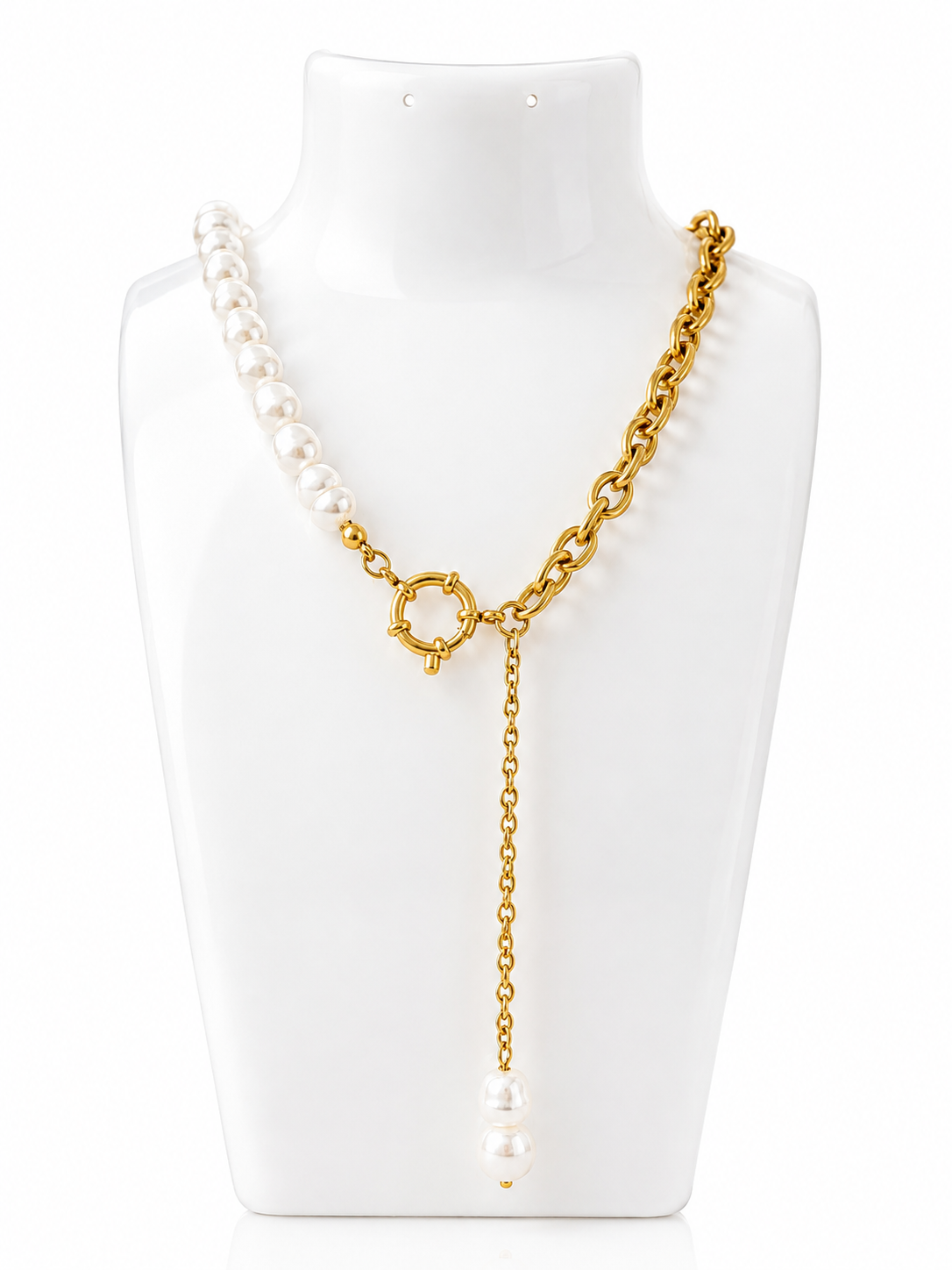 Pearl and Chain 18K Gold Plated Stainless Steel Necklace
