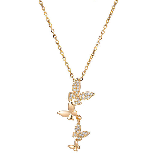 18K GOLD PLATED STAINLESS STEEL "BUTTERFLIES" NECKLACE