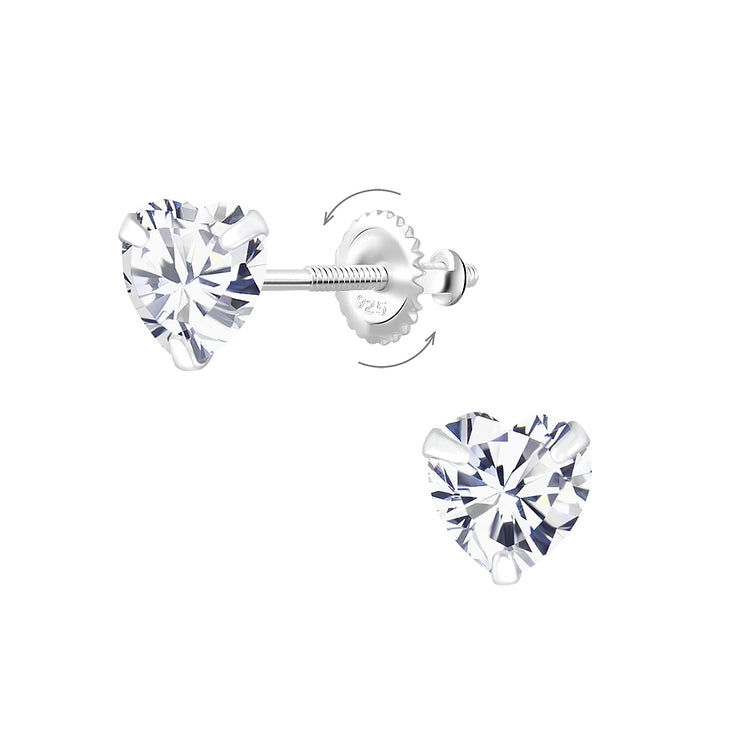 Girl's Heart Cubic Zirconia (Screw Back) Earrings