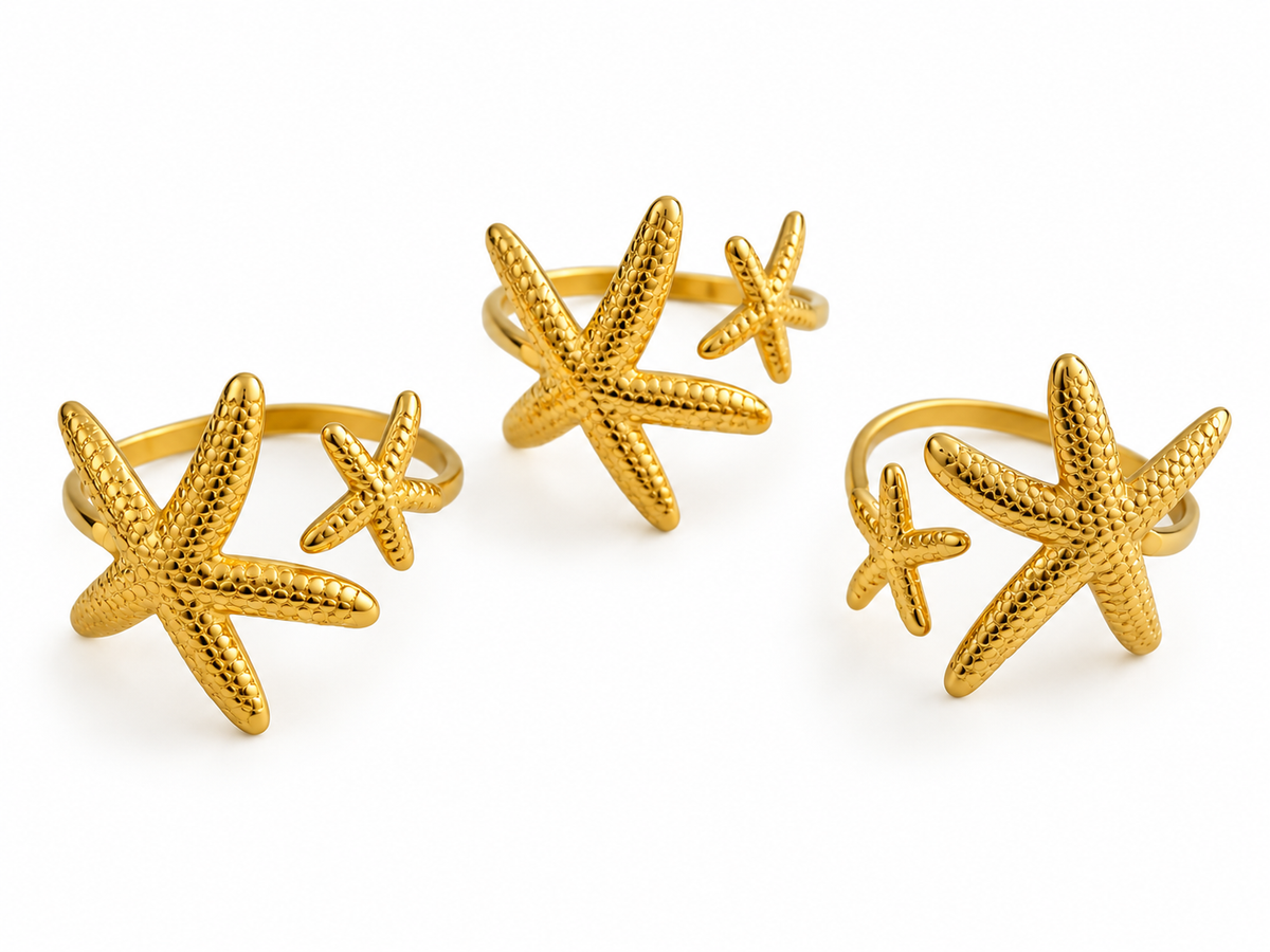 18K Gold Plated Stainless Steel, Starfish Ring