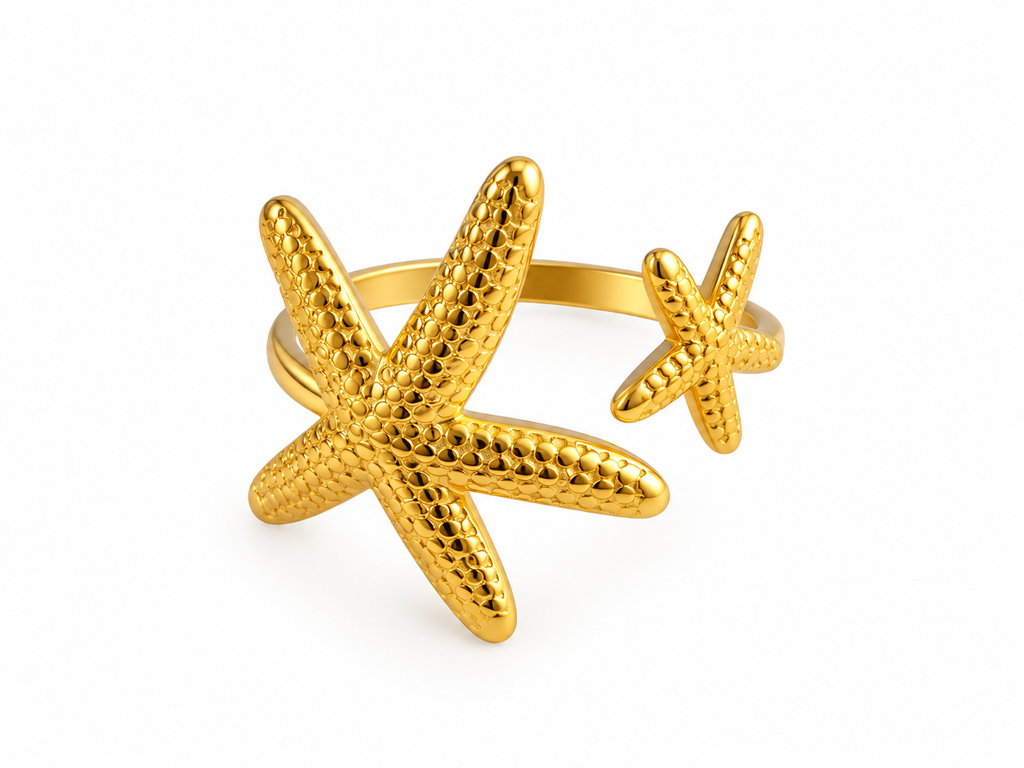 18K Gold Plated Stainless Steel, Starfish Ring