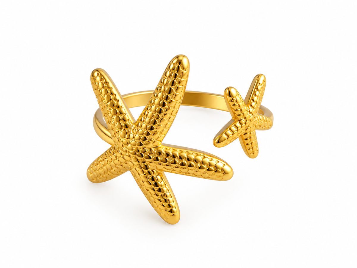18K Gold Plated Stainless Steel, Starfish Ring