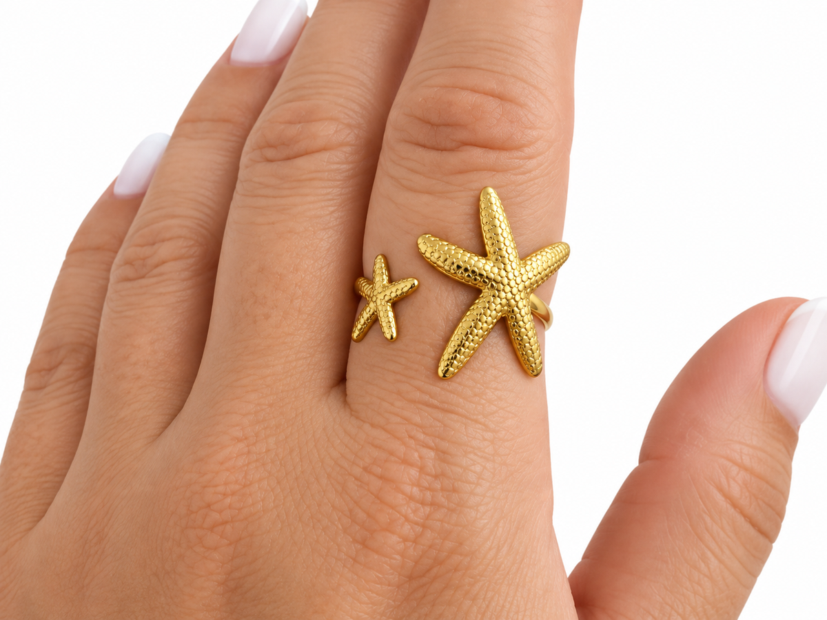 18K Gold Plated Stainless Steel, Starfish Ring