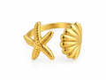 Starfish & Seashell PVD Gold-Plated Stainless Steel Ring