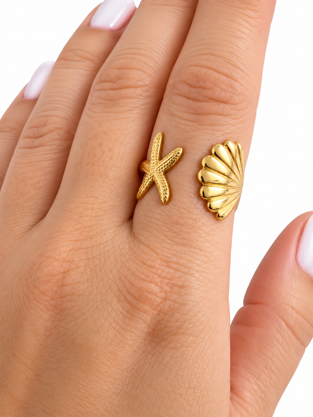 Starfish & Seashell PVD Gold-Plated Stainless Steel Ring
