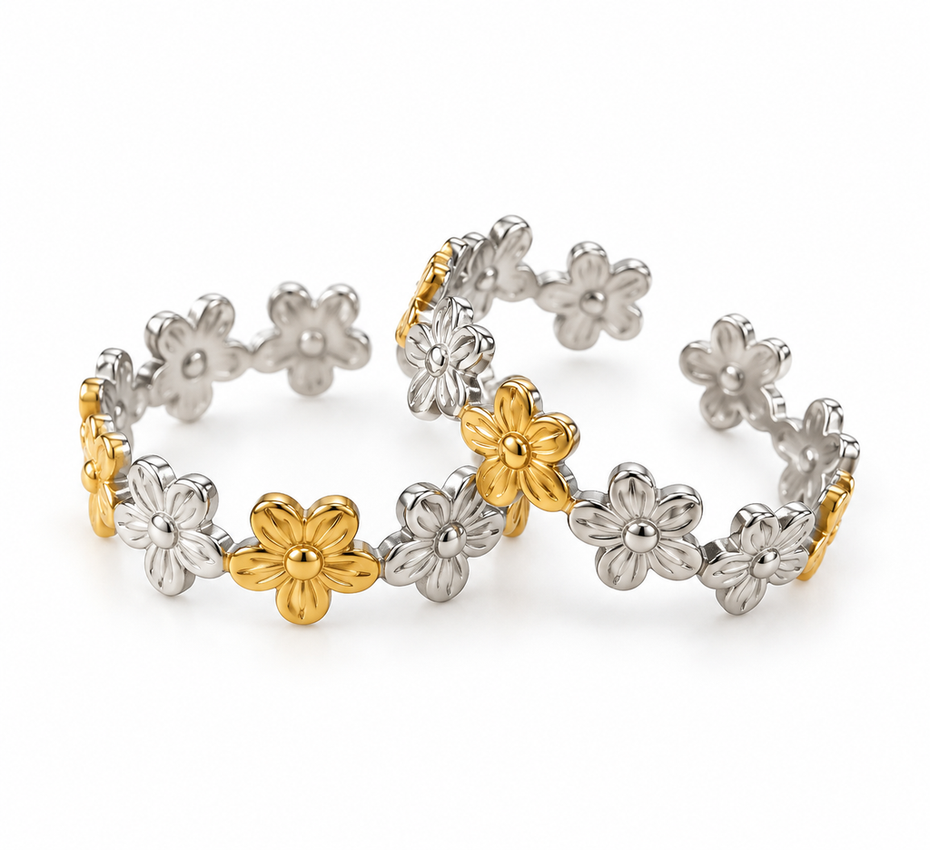 Two-Tone Flower Stainless Steel Ring