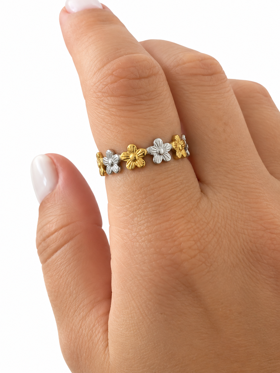 Two-Tone Flower Stainless Steel Ring