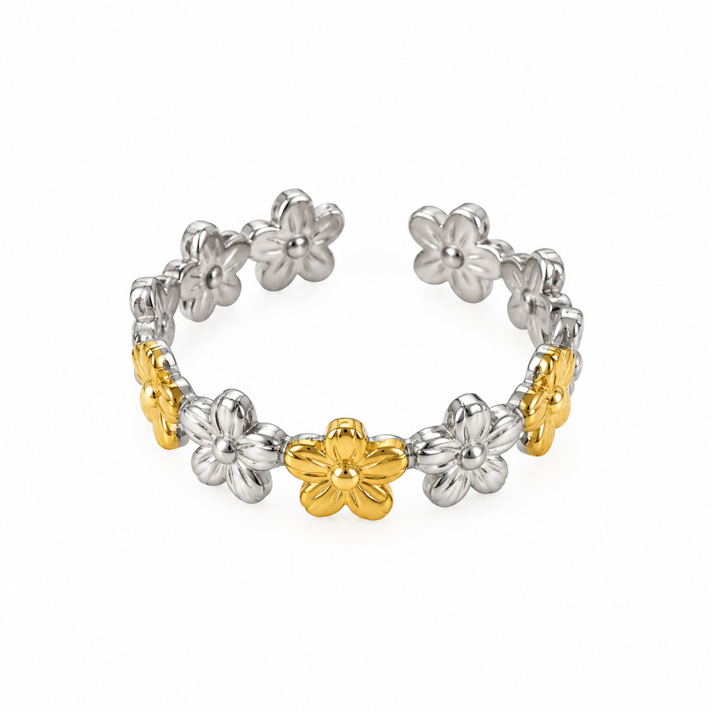 Two-Tone Flower Stainless Steel Ring