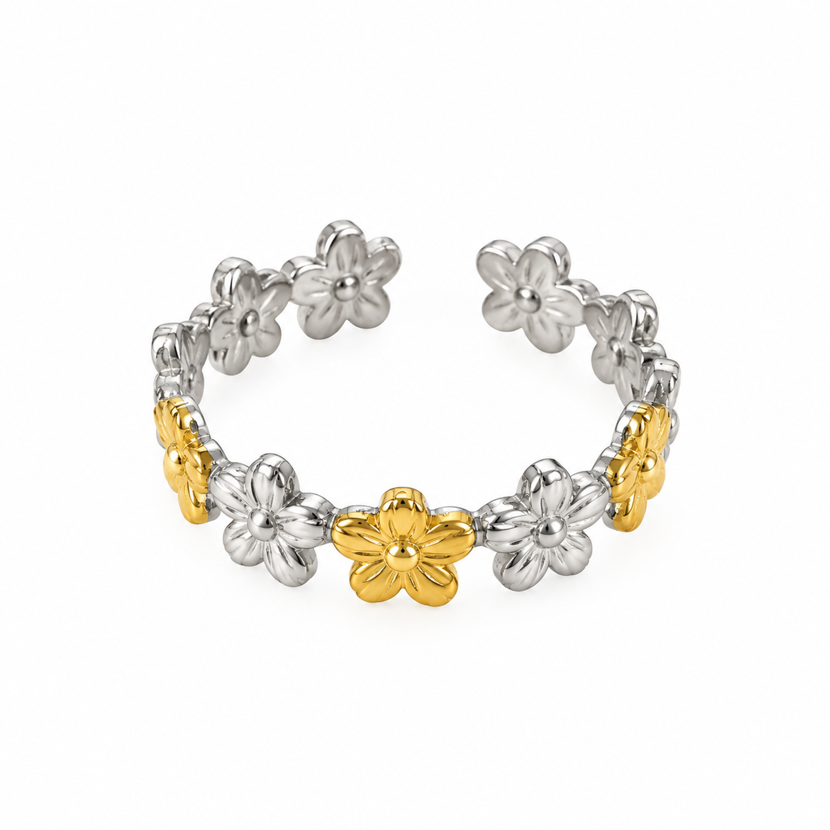 Two-Tone Flower Stainless Steel Ring