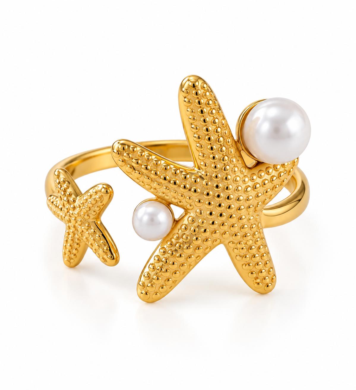 Starfish & Pearl PVD Gold-Plated Stainless Steel Ring