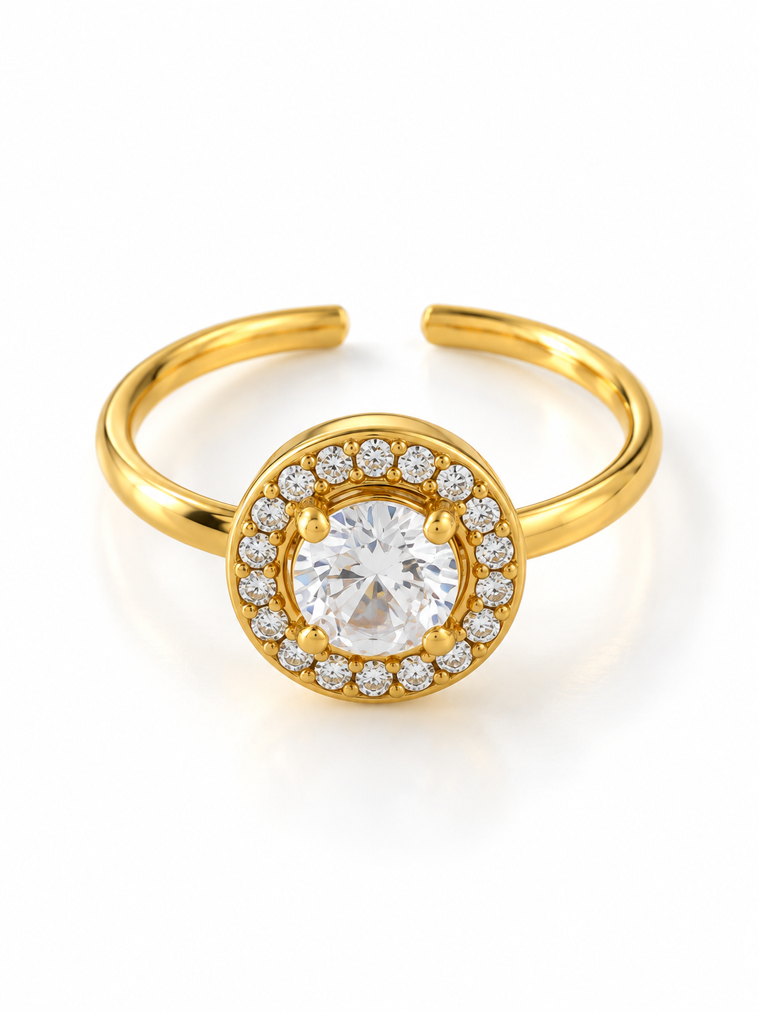Round Zirconia Gold-Plated Stainless Steel Ring