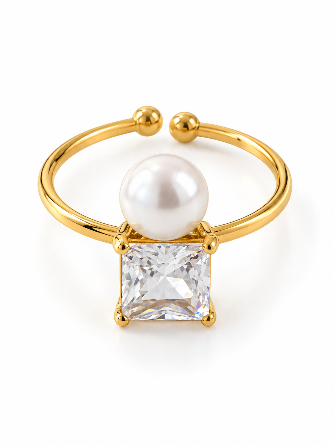 Pearl & Zirconia Stainless Steel Ring