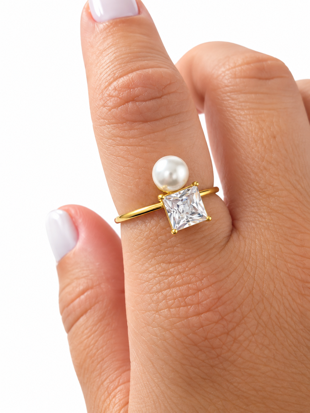 Pearl & Zirconia Stainless Steel Ring