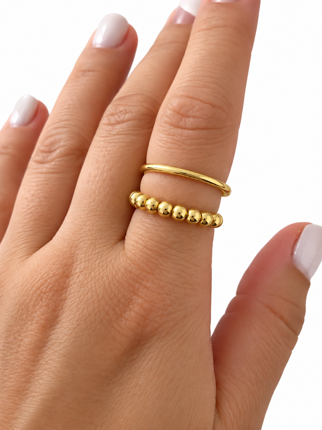 Beads Gold-Plated Stainless Steel Ring