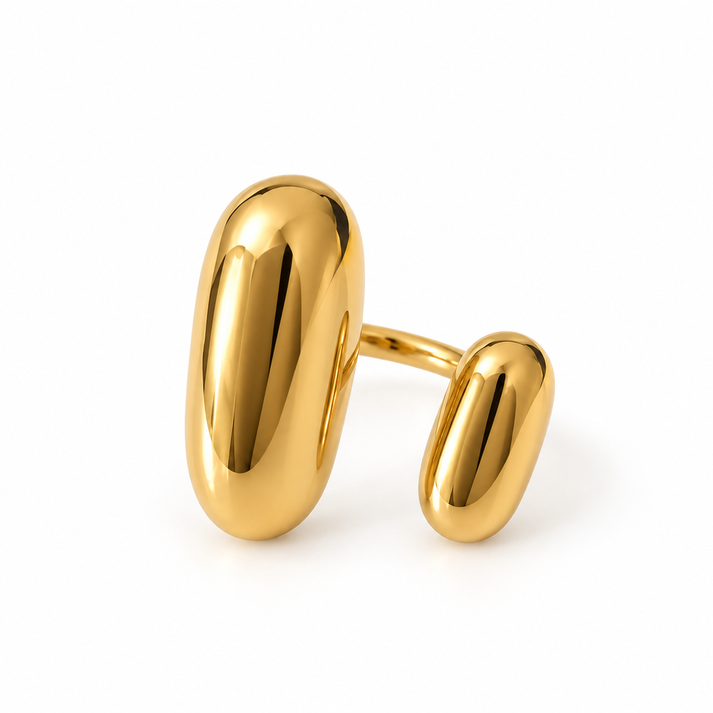 Double Pebble PVD Gold-Plated Stainless Steel Ring