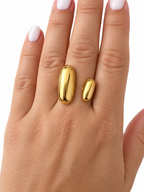 Double Pebble PVD Gold-Plated Stainless Steel Ring