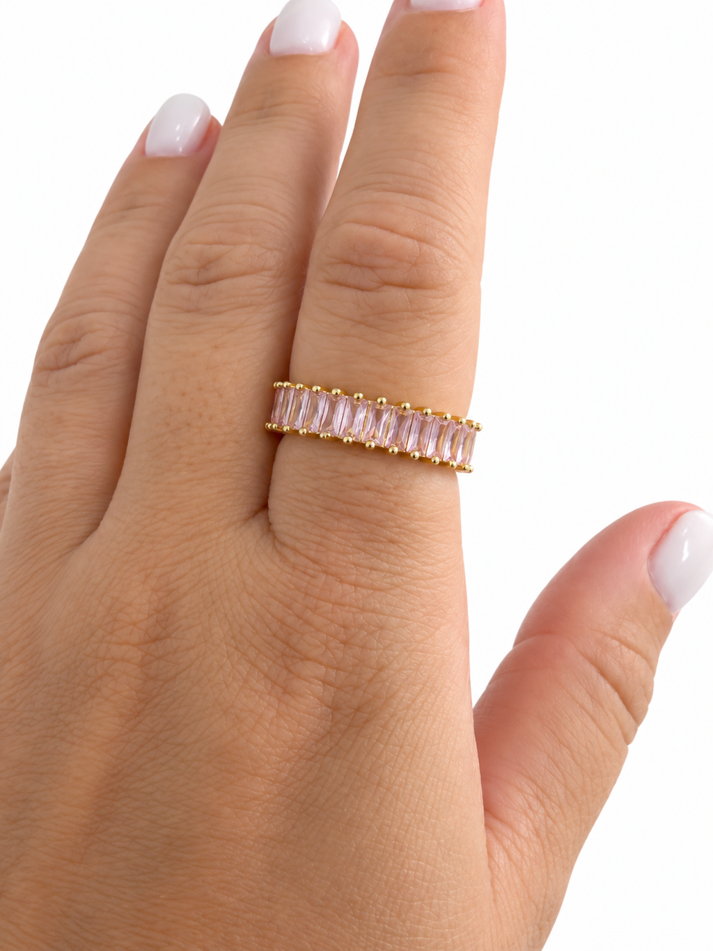 Pink Zirconia Stainless Steel Ring