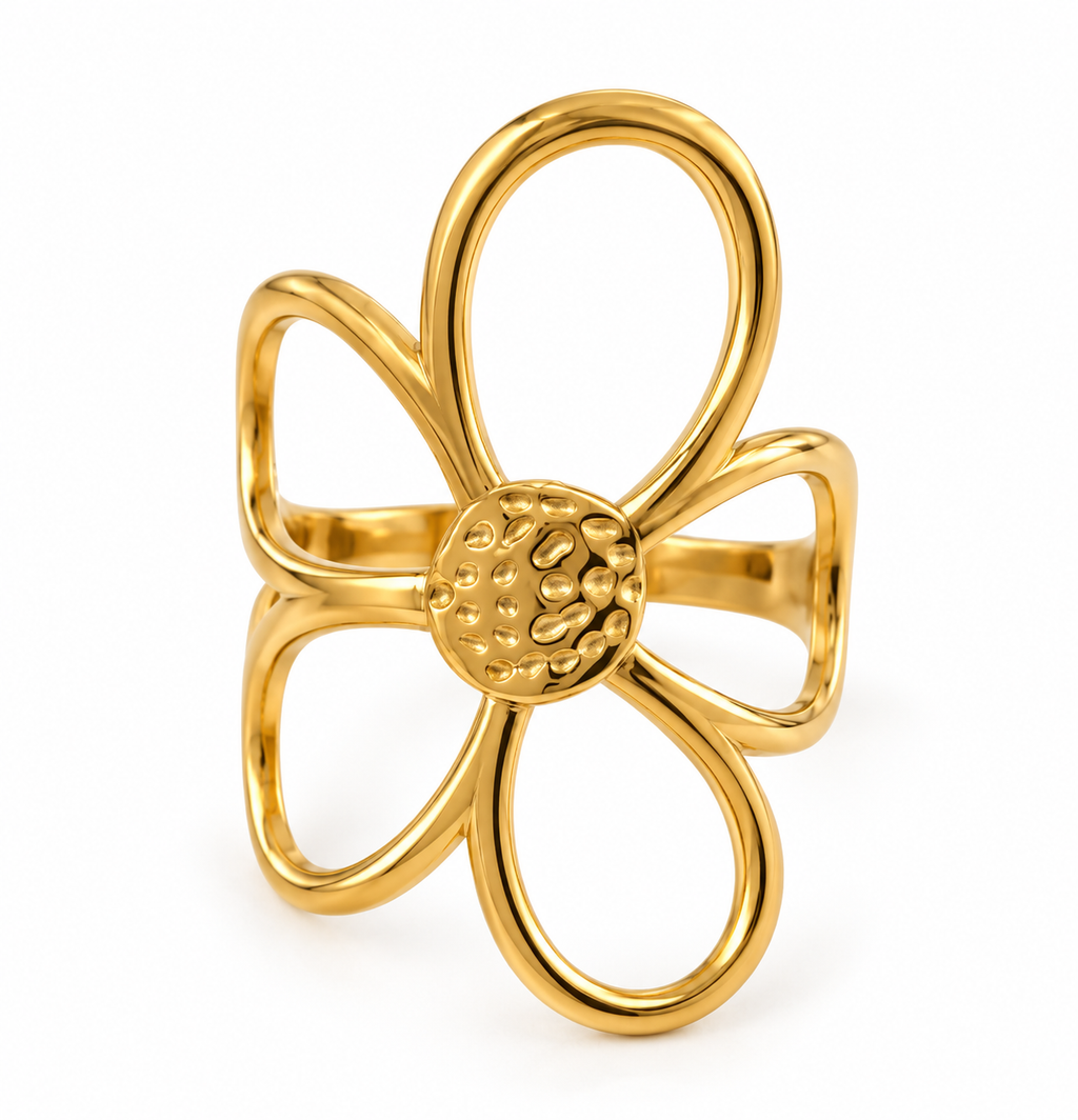 Gold Flower 18K Gold-Plated Stainless Steel Ring