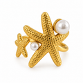 Starfish and Pearls Stainless Steel Ring