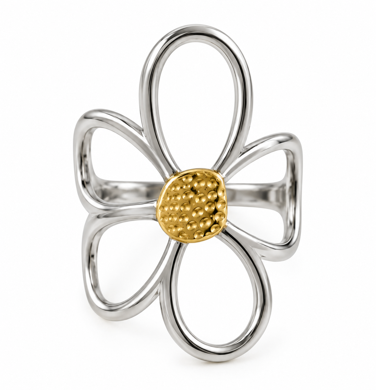 Gold & Silver Flower Open Stainless Steel Rin