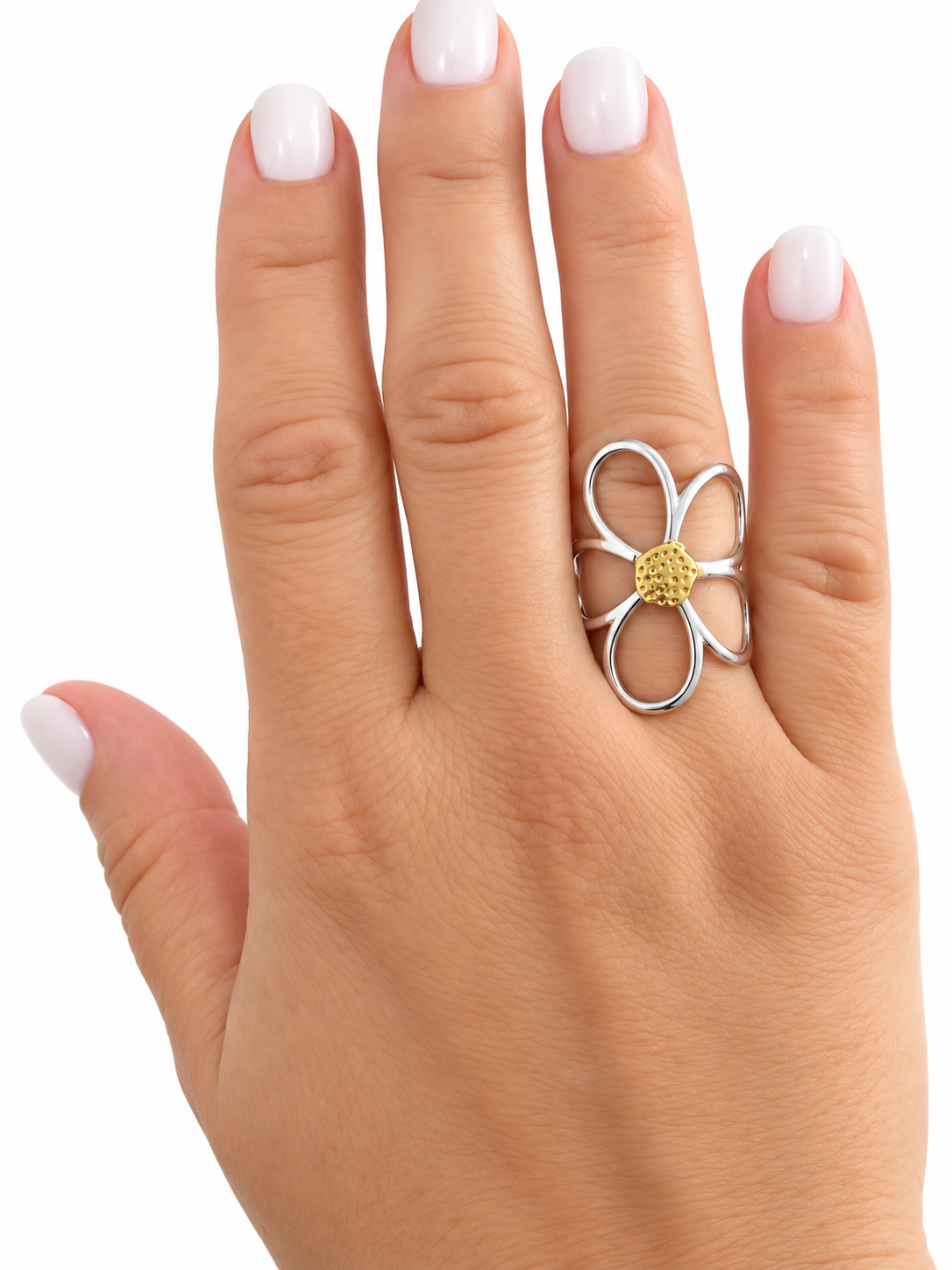 Gold & Silver Flower Open Stainless Steel Rin