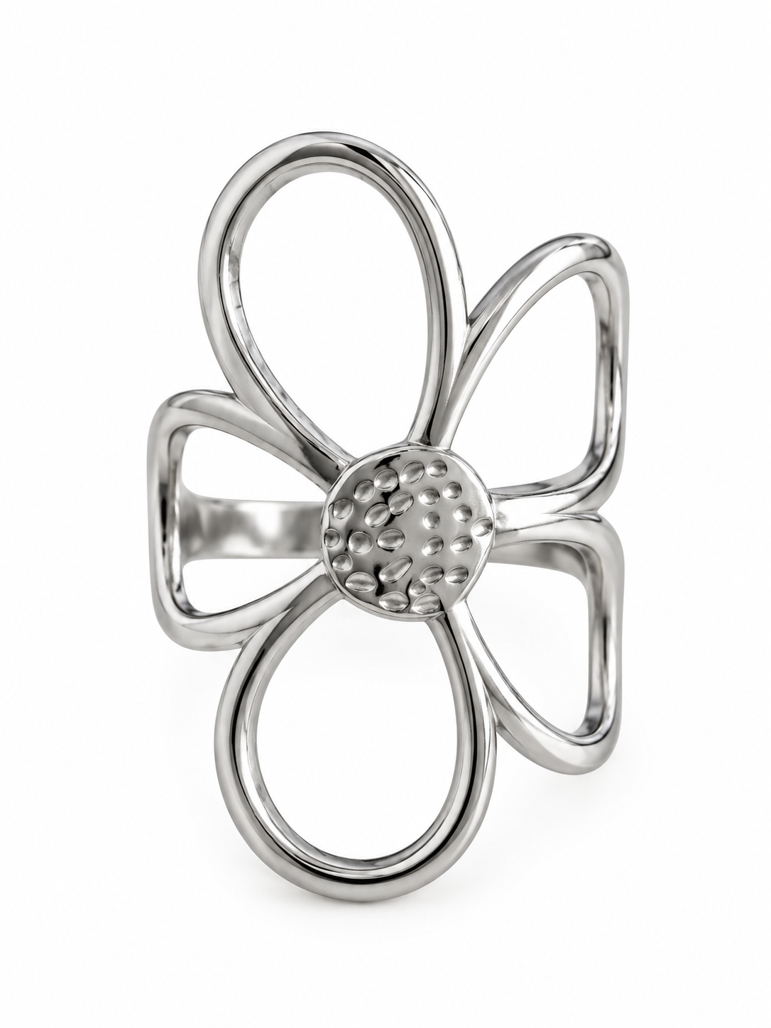 Silver Flower Open Stainless Steel Ring