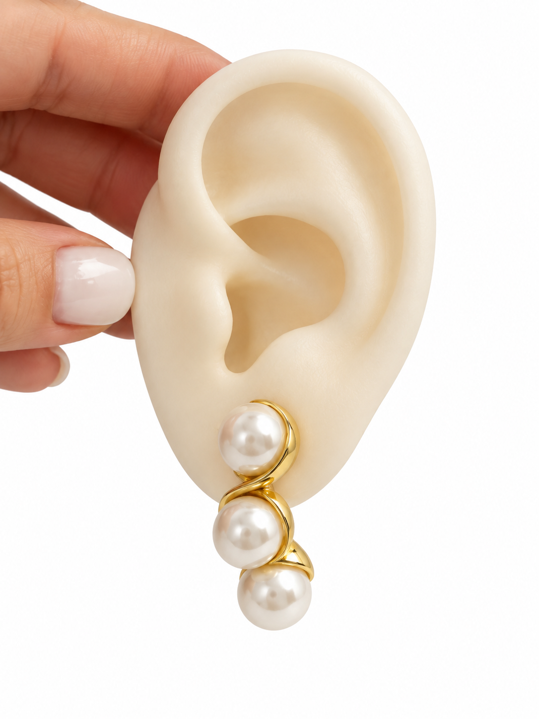 Triple Pearl PVD Gold-Plated Stainless Steel Earrings