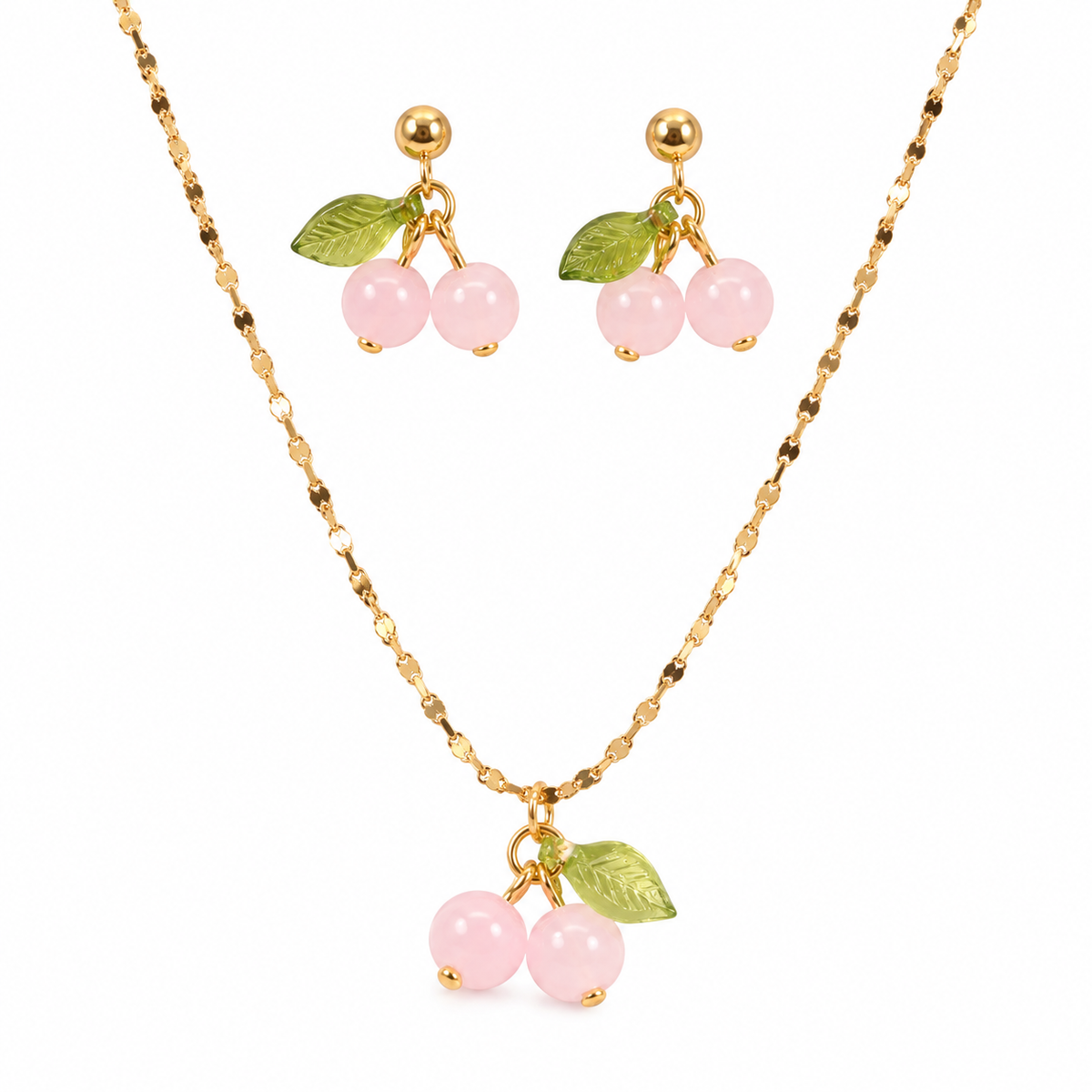 Pink Cherry Necklace & Earrings Set