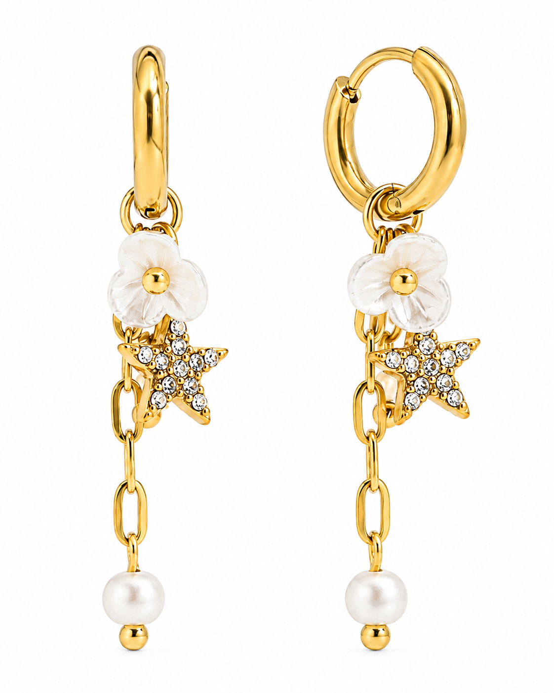 Star & Flower Gold Plated Stainless Steel Earring