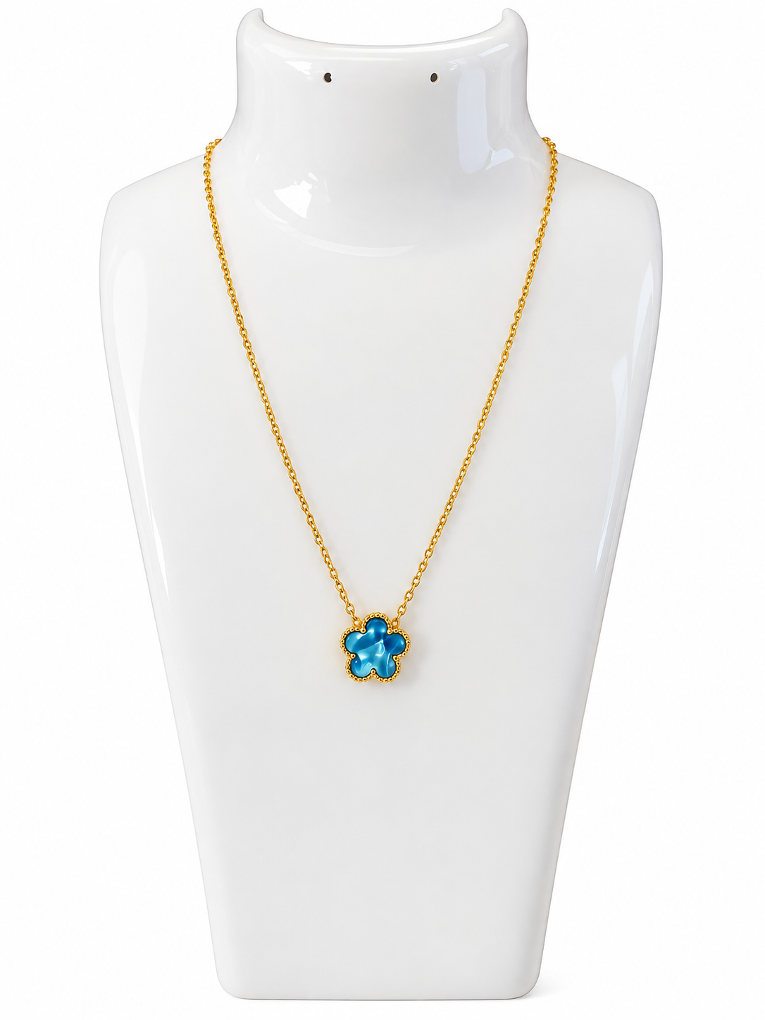 Blue Flower Stainless Steel Gold Plated Necklace