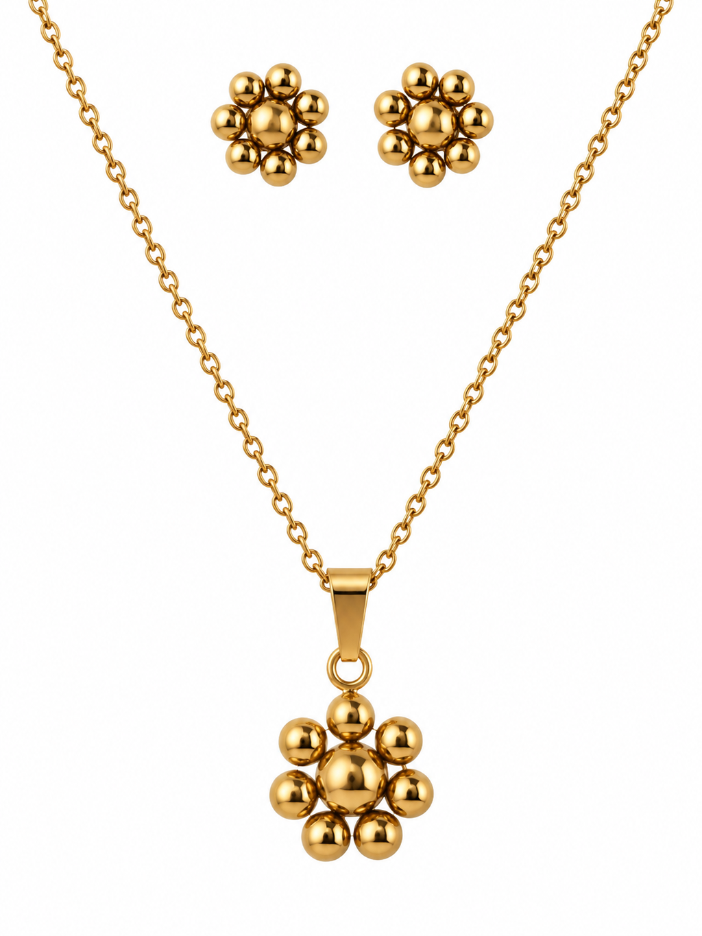 Beads Gold Plated Stainless Steel Earrings and Necklace Set