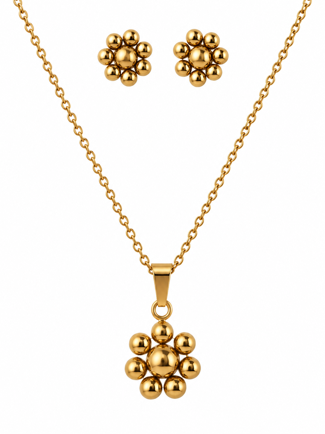 Beads Gold Plated Stainless Steel Earrings and Necklace Set