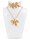 Bow & Pearl Gold Plated Earring and Necklace Set