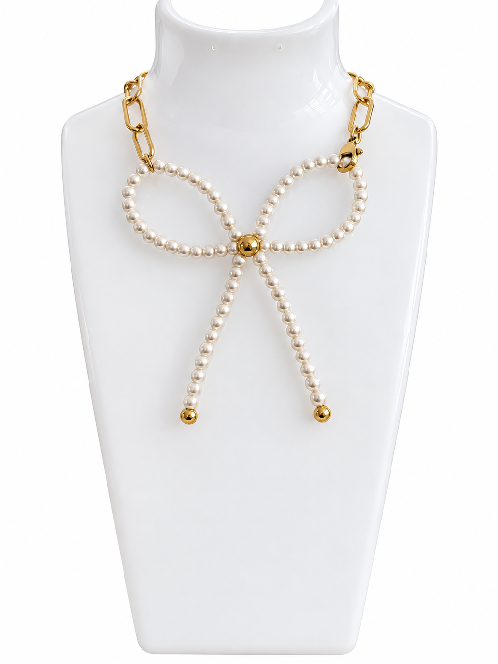 Pearl Bow Stainless Steel Gold Plated Necklace