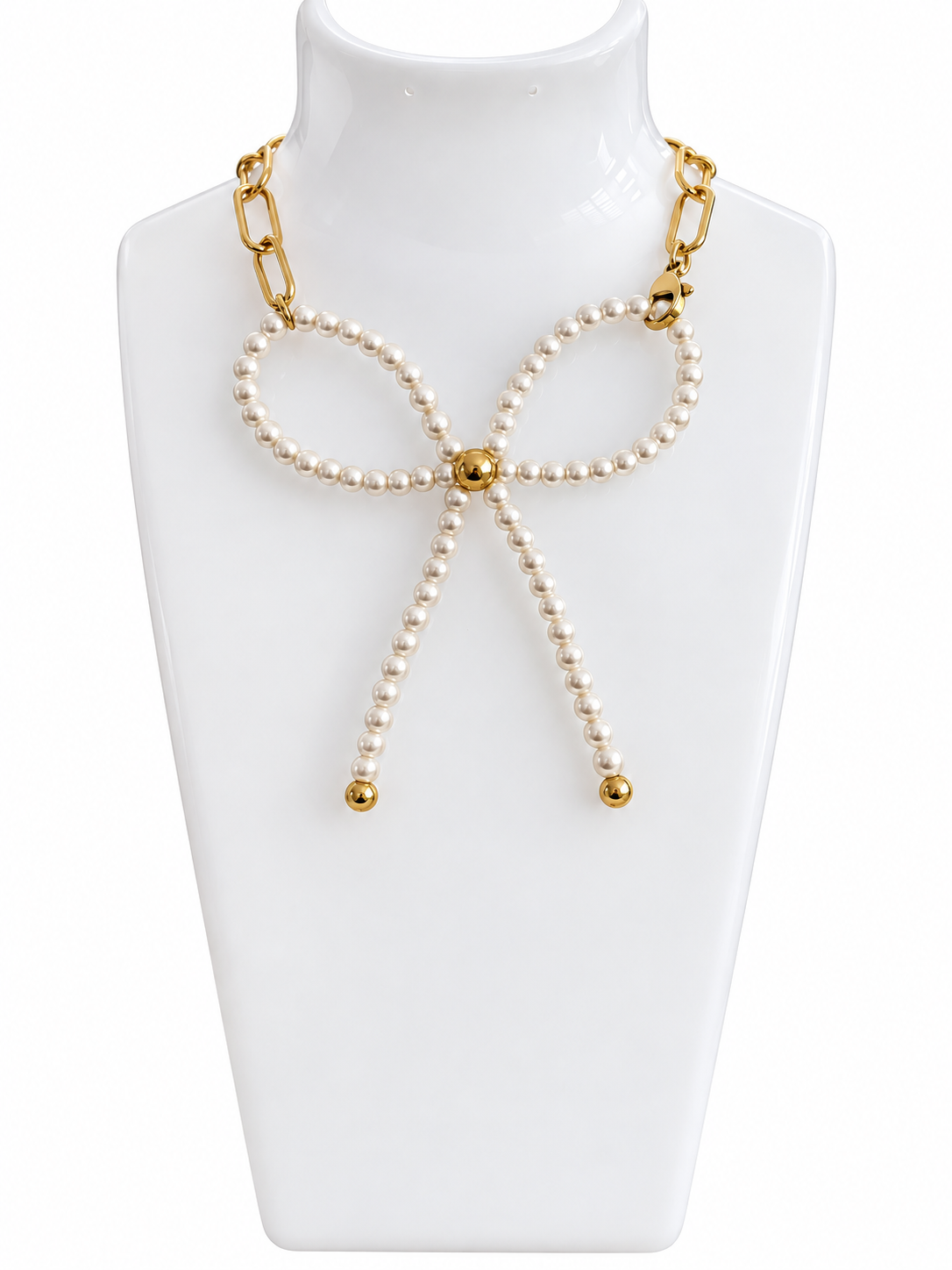 Pearl Bow Stainless Steel Gold Plated Necklace